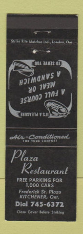 Matchbook Cover - Plaza Restaurant Kitchener ON