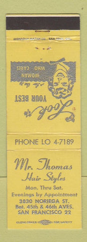 Matchbook Cover - Mr Thomas Hair Salon San Francisco CA