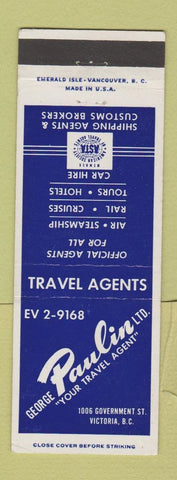 Matchbook Cover - George Paulin Travel Agency Victoria BC