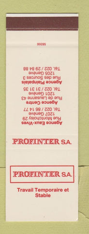 Matchbook Cover - Profinter Temporary Jobs Geneva Switzerland SAMPLE