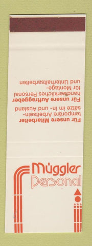 Matchbook Cover - Mugger Personal Employement Switzerland Zurich SAMPLE