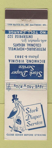 Matchbook Cover - Stork Diaper Service Petersburg Hopewell Richmond VA