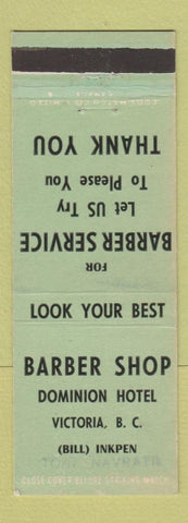 Matchbook Cover - Barber Shop Dominion Hotel Victoria BC