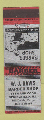 Matchbook Cover - WJ Davis Barber Shop Springfield IL