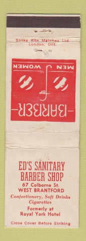 Matchbook Cover - Ed's Sanitary Barber Shop West Brantford ON
