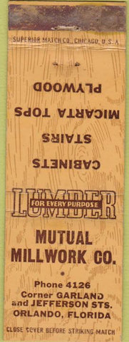 Matchbook Cover - Mutual Millwork Lumber Orlando FL
