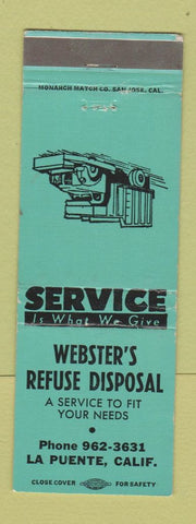 Matchbook Cover - Webster's Refuse Disposal La Puente CA