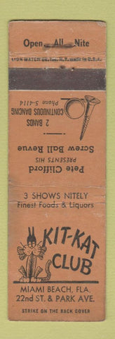 Matchbook Cover - Kit Kat Club Miami Beach FL Screw Ball Revue WORN
