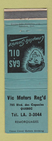 Matchbook Cover - Vic Motors Reg'd Quebec QC