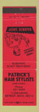 Matchbook Cover - Patrick's Hair Stylists Salon Detroit MI RED