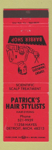 Matchbook Cover - Patrick's Hair Stylists Salon Detroit MI RED