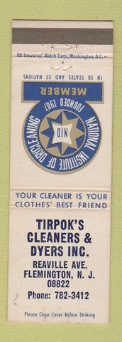 Matchbook Cover - Tirpok's Cleaners Dyers Flemington NJ