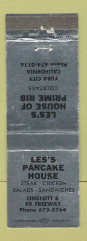 Matchbook Cover - Les's Pancake House of Prime Rib Yuba City CA