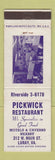 Matchbook Cover - Pickwick Restaurant Luray VA