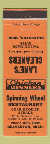 Matchbook Cover - Lane's Cleaners Spinning Wheel Restaurant Beaverton MI
