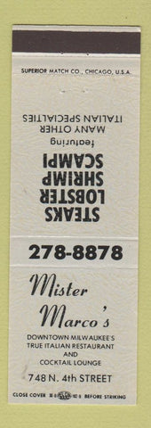 Matchbook Cover - Mister Marco's Italian Restaurant Milwaukee WI