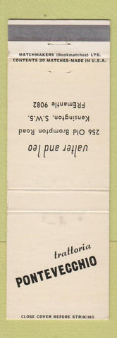 Matchbook Cover - Trattoria Pontevecchio Kensington UK England