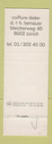 Matchbook Cover - Dieter Coiffure Salon Zurich Switzerland SAMPLE