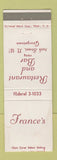 Matchbook Cover - France's Restaurant Bar Washington DC Georgetown WEAR
