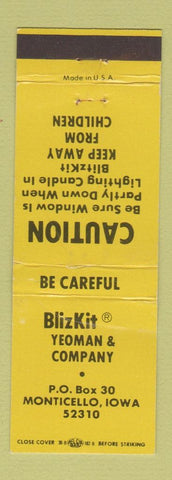 Matchbook Cover - Bliz Kit Yeoman Monticello IA WEAR