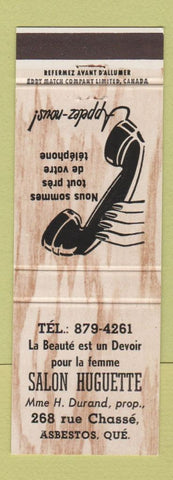 Matchbook Cover - Salon Huguette Asbestos QC hiar