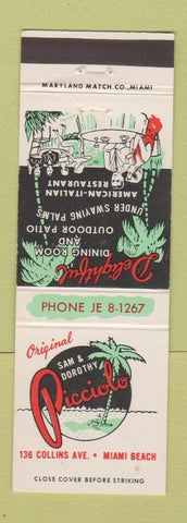 Matchbook Cover - Picciolo Restaurant Italian Miami Beach FL