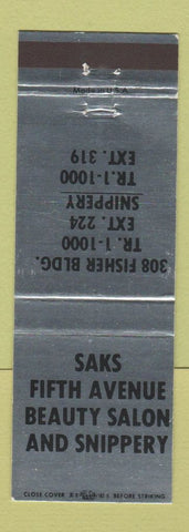 Matchbook Cover - Saks Fifth Avenue Beauty Salon Snippery Detroit? MI