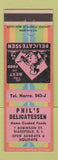 Matchbook Cover - Phil's Delicatessen Deli Wakefield RI