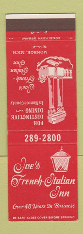 Matchbook Cover - Joe's French Italian Inn Monroe MI