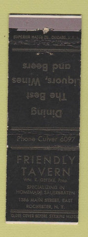 Matchbook Cover - Friendly Tavern Rochester NY