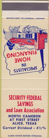 Matchbook Cover - Security Federal Savings Alice TX