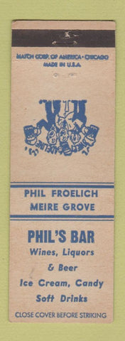 Matchbook Cover - Phil's Bar Phil Froelich Meire Grove