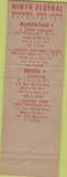 Matchbook Cover - The 9th Federal Savings New York City NY