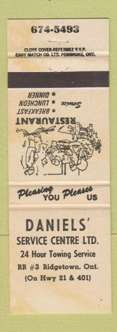 Matchbook Cover - Daniels' Service Centre Ridgetown ON restaurant auto repair