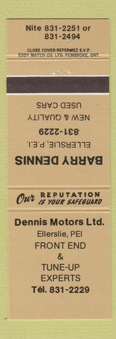 Matchbook Cover - Dennis Motors Ellerslie PEI Auto Repair