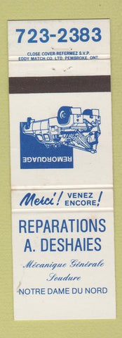 Matchbook Cover - Reparations A Deshaies Notre Dame du Nord QC auto repair
