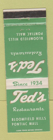 Matchbook Cover - Ted's Restaurants Bloomfield Hills Pontiac MI