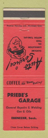 Matchbook Cover - Priebe's Garage Ebenezer SK
