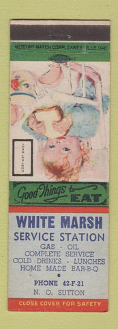 Matchbook Cover - White Marsh Service oil gas NO Sutton BBQ