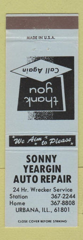 Matchbook Cover - Sonny Yeargin Auto Repair Urbana IL BLUE