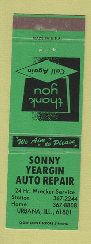 Matchbook Cover - Sonny Yeargin Auto Repair Urbana IL GREEN
