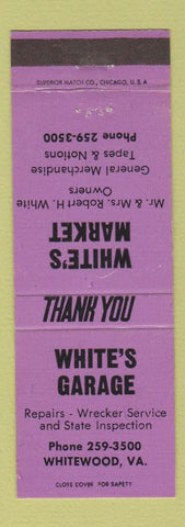 Matchbook Cover - White's Garage grocery Whitewood VA auto repair