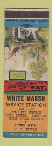 Matchbook Cover - White Marsh Service oil gas NO Sutton BBQ
