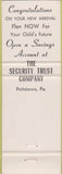 Matchbook Cover - It's A Girl! Security Trust Insurance