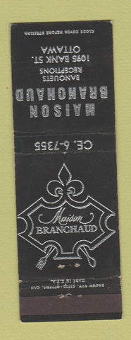 Matchbook Cover - Maison Branchaud Restaurant Ottawa ON