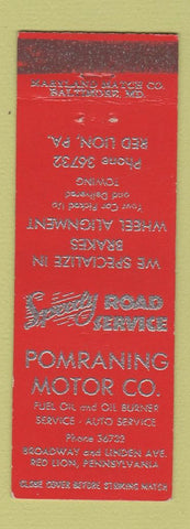 Matchbook Cover - Pomraning Motors Auto Repair Red Lion PA