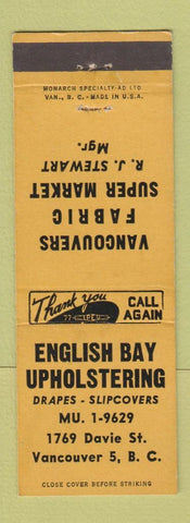 Matchbook Cover - English Bay Upholstering Vancouver BC