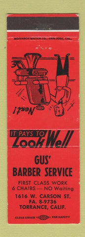 Matchbook Cover - Gus' Barber Service Torrance CA