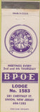 Matchbook Cover - Elks Lodge Union NJ