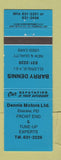 Matchbook Cover - Barry Dennis Motors Auto Repair Ellerslie PE PEI